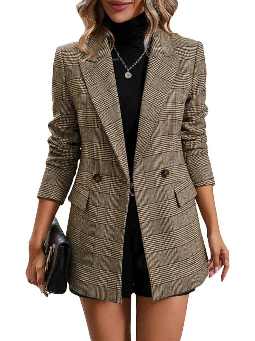 Chic Women's Fall Plaid Blazer | Houndstooth Jacket for Business Casual Style
